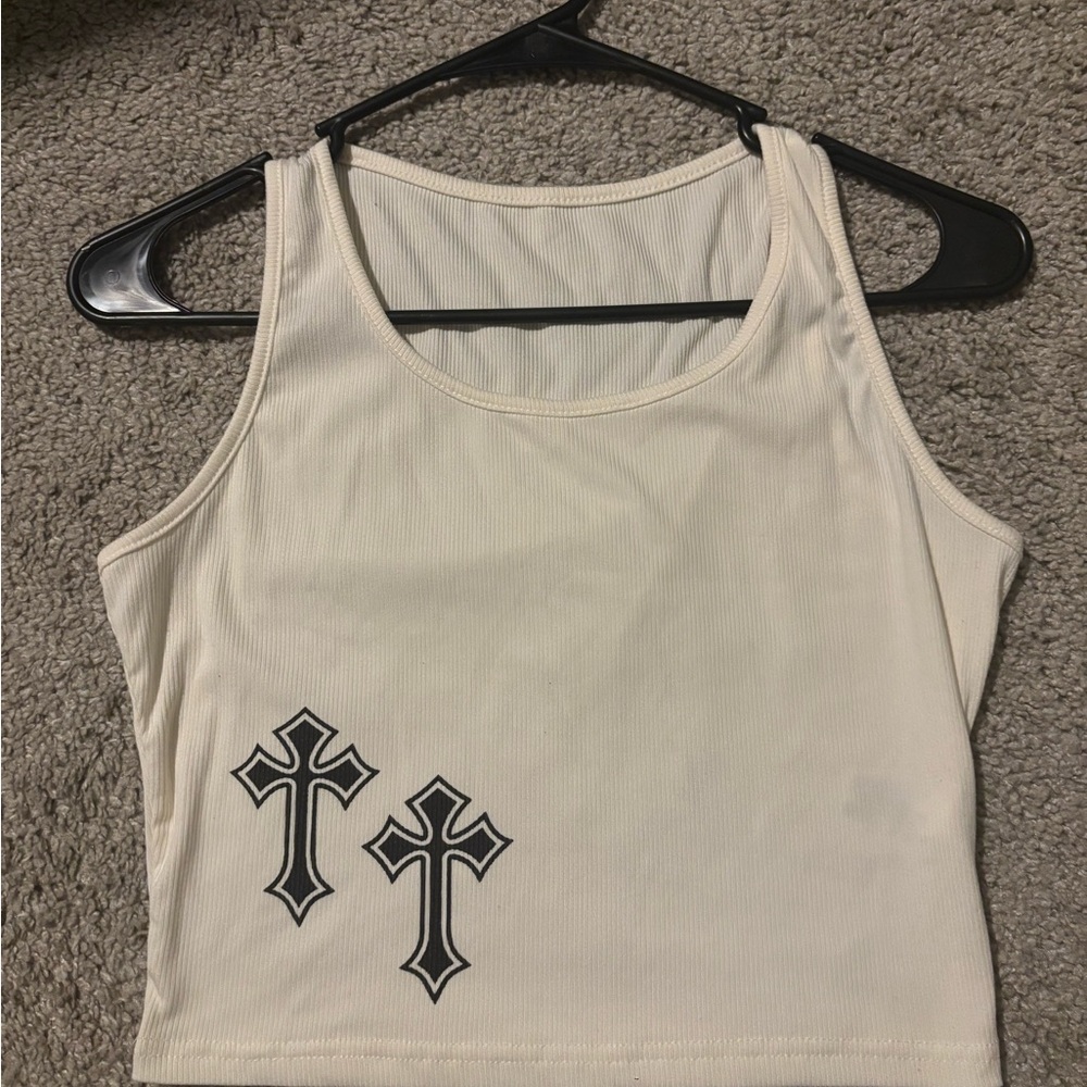 Women's Cream Tank Top with Cross Design